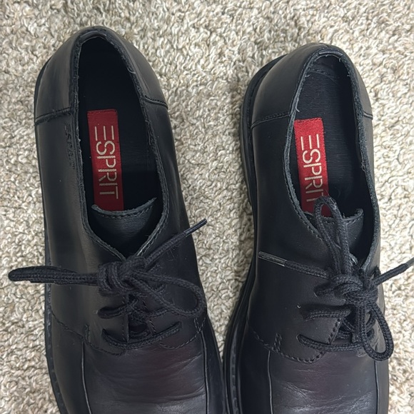 Esprit Black Leather Lace Up Chunky 90s Platform Loafer Shoes Size 7.5 - Picture 3 of 7